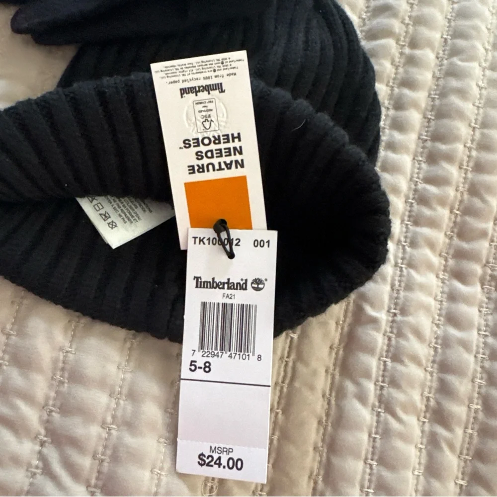 Timberland Kids Black and Gold Beanie with‎ Touchscreen Gloves NWT MSRP $24